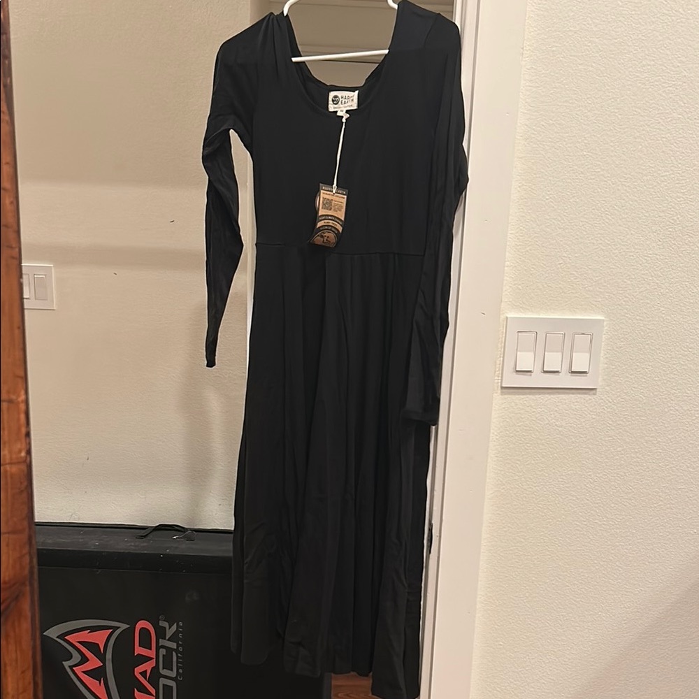 Black Long Sleeve Scoop Neck Gown for Work
